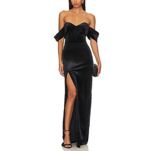 Amanda Uprichard 'Falcon' Black Off Shoulder Velvet Gown Size S